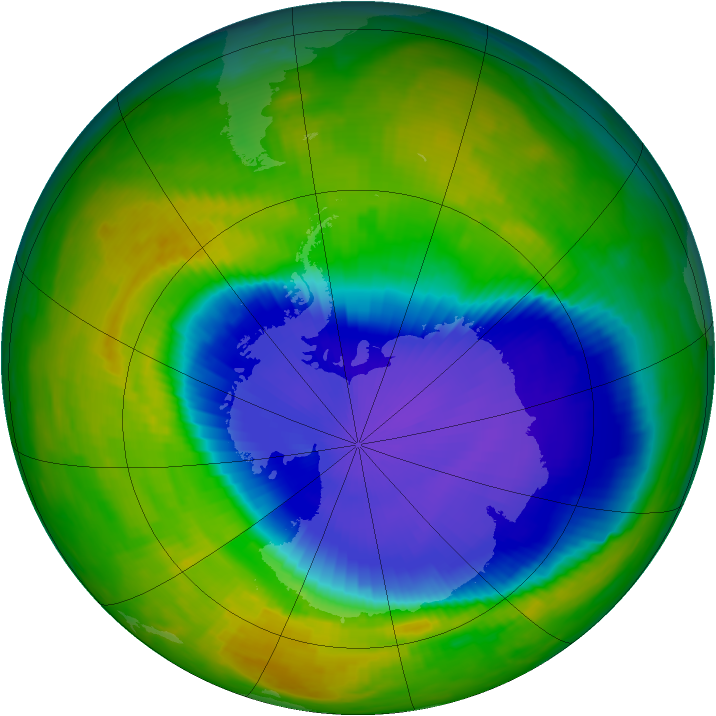 Antarctic ozone map for 29 October 1996